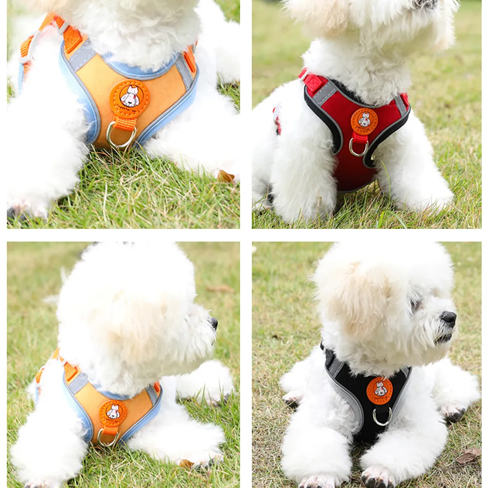 Suede adjustable pet safety vest harness with leash details display