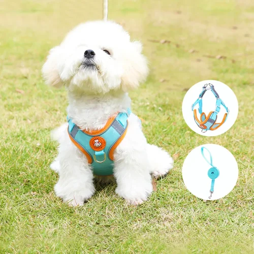 Suede adjustable pet safety vest harness with leash