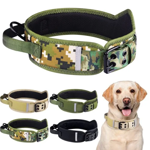 Army Green Black Camouflage Nylon Medium And Large Dog Training Tactical Collar