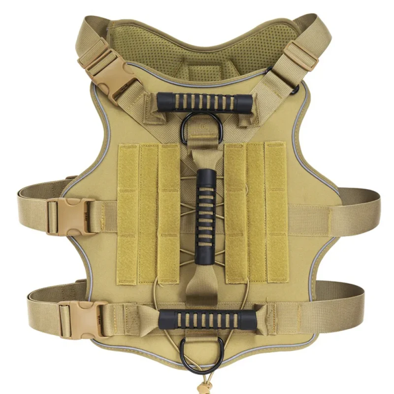 adjustable tactical large pet harness vest with three handles